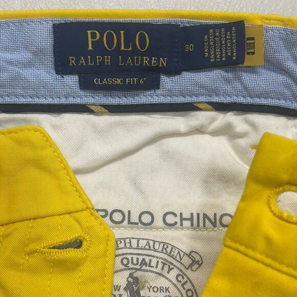 Polo Ralph Lauren Mens Size 30 Yellow Classic Fit 6" Stretch Chino Shorts - Picture 7 of 10